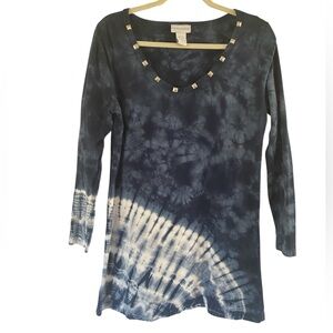 Soft Surroundings 100% Cotton Relaxed Tie-Dye Studded Long sleeve Tunic Top S